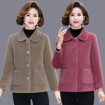 Umjetni kaput od umjetne ovčje kože, zapadni stil, dugi rukavi, rever gol, poliester tkanina, duljina 50–65 cm