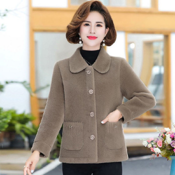 Umjetni kaput od umjetne ovčje kože, zapadni stil, dugi rukavi, rever gol, poliester tkanina, duljina 50–65 cm