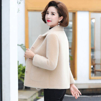 Umjetni kaput od umjetne ovčje kože, zapadni stil, dugi rukavi, rever gol, poliester tkanina, duljina 50–65 cm