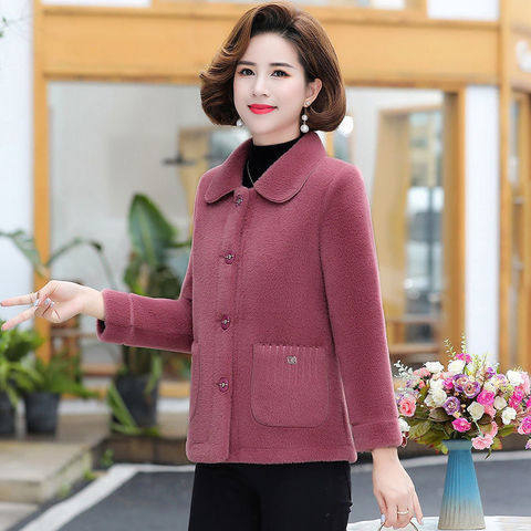 Umjetni kaput od umjetne ovčje kože, zapadni stil, dugi rukavi, rever gol, poliester tkanina, duljina 50–65 cm