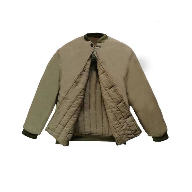 Palton din bumbac căptușit, gros, stil cardigan, guler înalt, buzunare laterale, căptușeală din bumbac