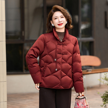 Geacă de iarnă pentru femei, stil chinezesc, cu glugă, grosime medie, umplutură din puf de rață alb, conținut puf 96%+, material microfibră