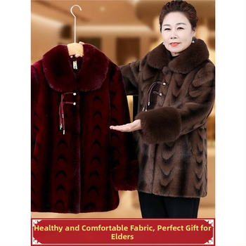 Žiemos moterų paltas vidutinio amžiaus ir vyresnėms su dirbtine oda, 3D efektas, vidutinio ilgio, reljefinis apdailos, Pavasaris 2025