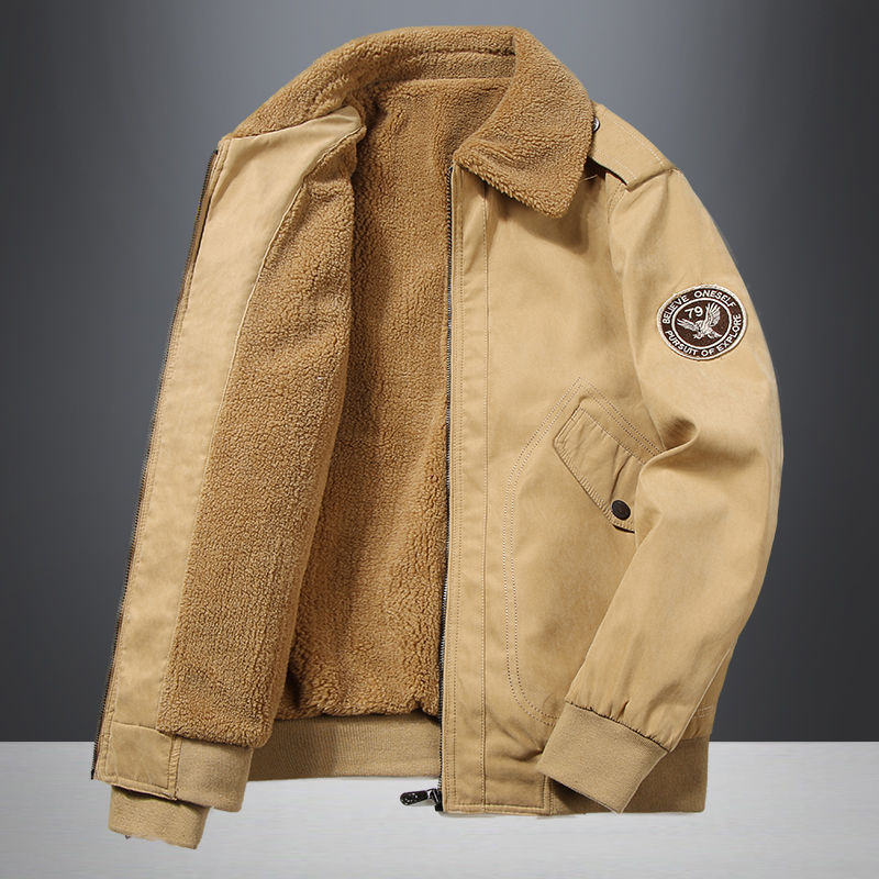 Férfi corduroy kabát nyúl szőrme bélésével, kapucnival, szélálló, vastag téli viselet