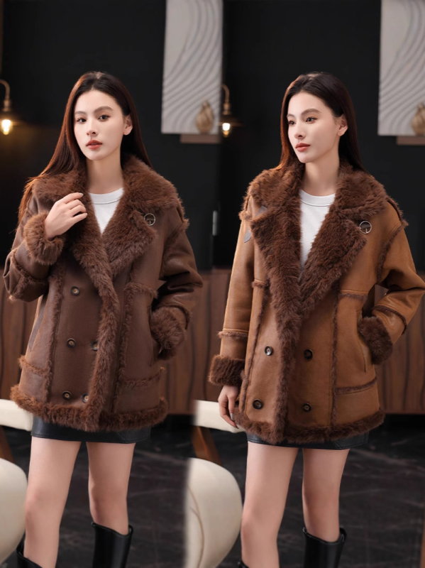 Moteriška All-in-One striukė su sintetine kailio efektu, Yiyi xunong, poliesterio pluoštas (>95%), 2025 m. ruduo, miesto elegantiškas stilius.