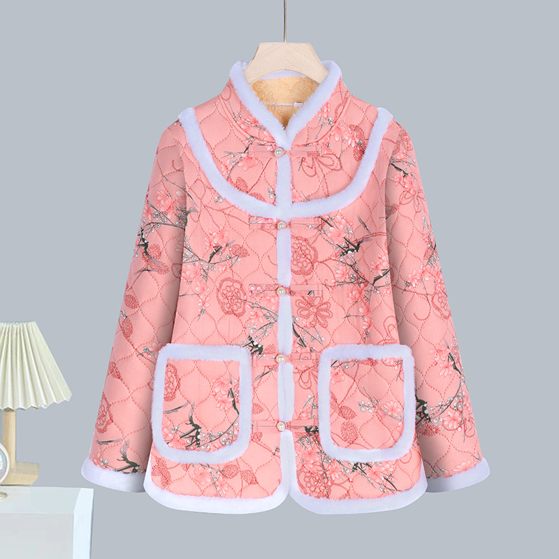 Moterų storesnis poliesterio pripildytas švarkas - abstraktus gėlių retro žieminis paltas, 70–80% poliesterio, elegantiškas kasdienis stilius, žiema 2025