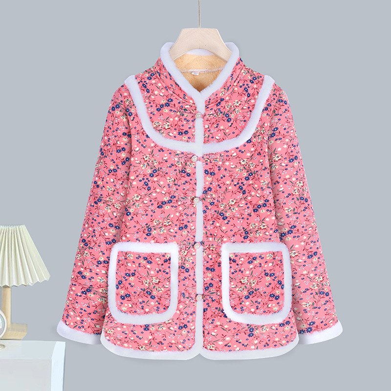 Moterų storesnis poliesterio pripildytas švarkas - abstraktus gėlių retro žieminis paltas, 70–80% poliesterio, elegantiškas kasdienis stilius, žiema 2025