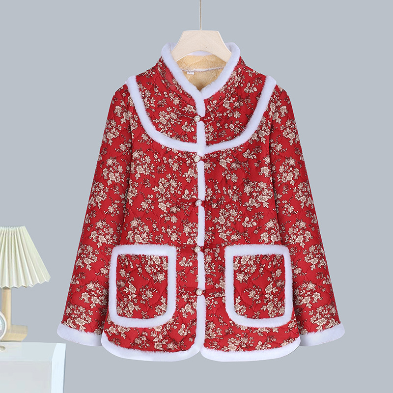 Moterų storesnis poliesterio pripildytas švarkas - abstraktus gėlių retro žieminis paltas, 70–80% poliesterio, elegantiškas kasdienis stilius, žiema 2025