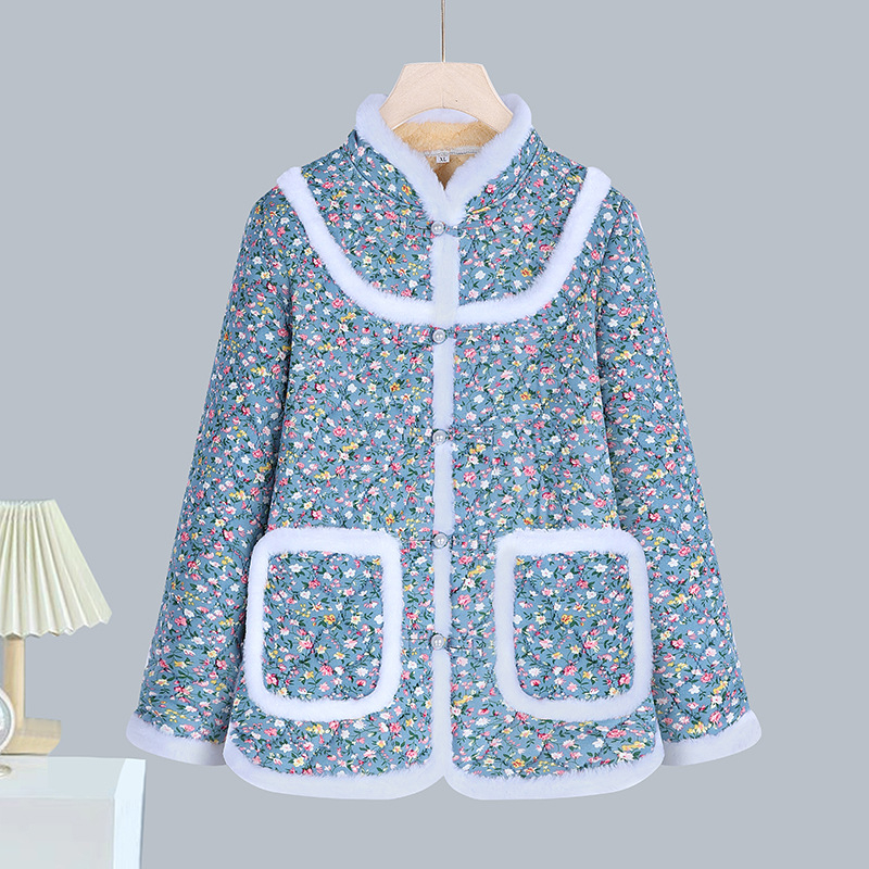 Moterų storesnis poliesterio pripildytas švarkas - abstraktus gėlių retro žieminis paltas, 70–80% poliesterio, elegantiškas kasdienis stilius, žiema 2025