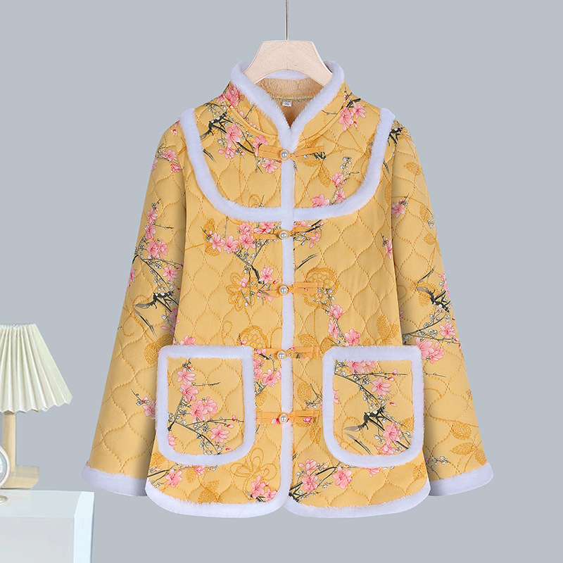 Moterų storesnis poliesterio pripildytas švarkas - abstraktus gėlių retro žieminis paltas, 70–80% poliesterio, elegantiškas kasdienis stilius, žiema 2025