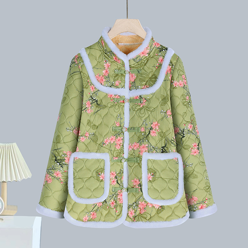 Moterų storesnis poliesterio pripildytas švarkas - abstraktus gėlių retro žieminis paltas, 70–80% poliesterio, elegantiškas kasdienis stilius, žiema 2025