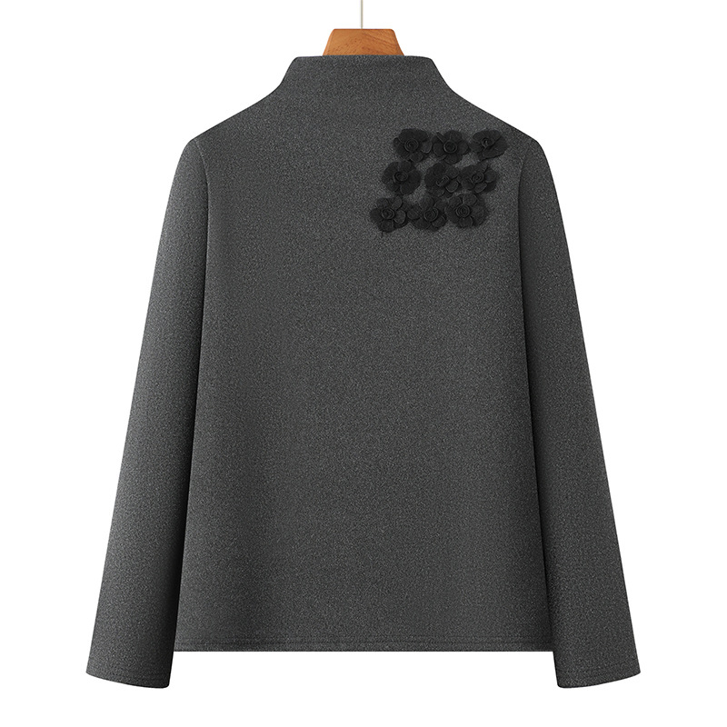 Moterų baziniai marškinėliai su fliso pamušalu ir pusaukštė kaklo apykakle – Žiemos 2025, Poliesterio pluoštas 80–90%, Elegantiškas kasdienis stilius, Spaudintas raštas, Įprastas ilgis 50–65 cm