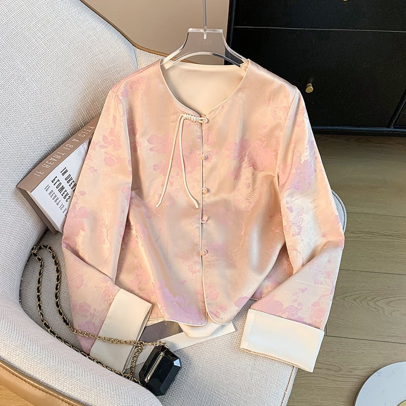 Elise šilko arbatinis švarkas, Mulberry šilkas 70–80%, poliesteris ≤30%, žakardas, V kaklas