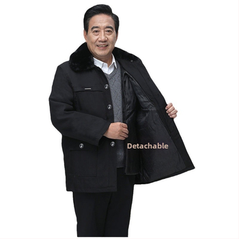 Muški zimski kaput od pamuka s fleš podstavom, kardigan stil, labav kroj, jednostruko zatvaranje gumbima, odvojiva podstava