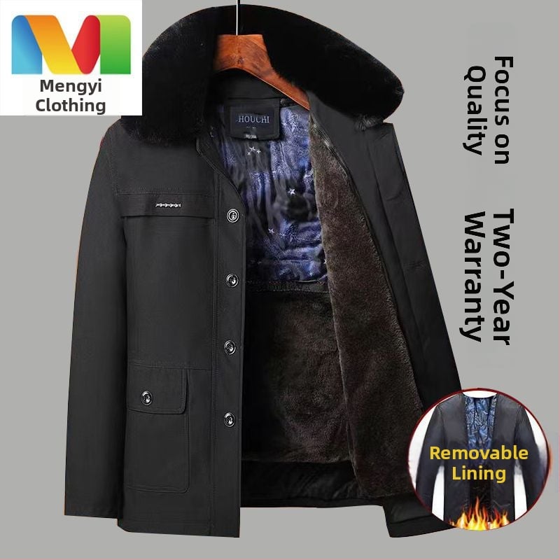 Muški zimski kaput od pamuka s fleš podstavom, kardigan stil, labav kroj, jednostruko zatvaranje gumbima, odvojiva podstava