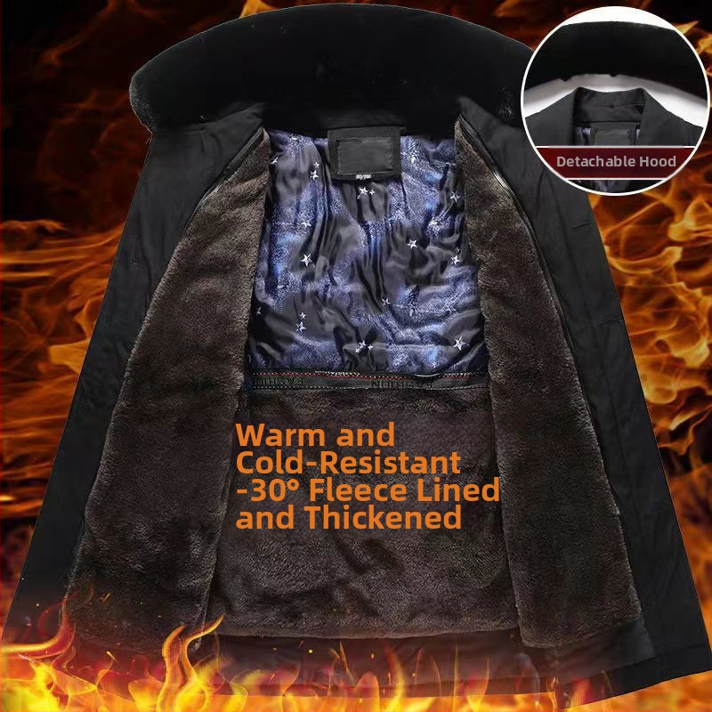 Muški zimski kaput od pamuka s fleš podstavom, kardigan stil, labav kroj, jednostruko zatvaranje gumbima, odvojiva podstava