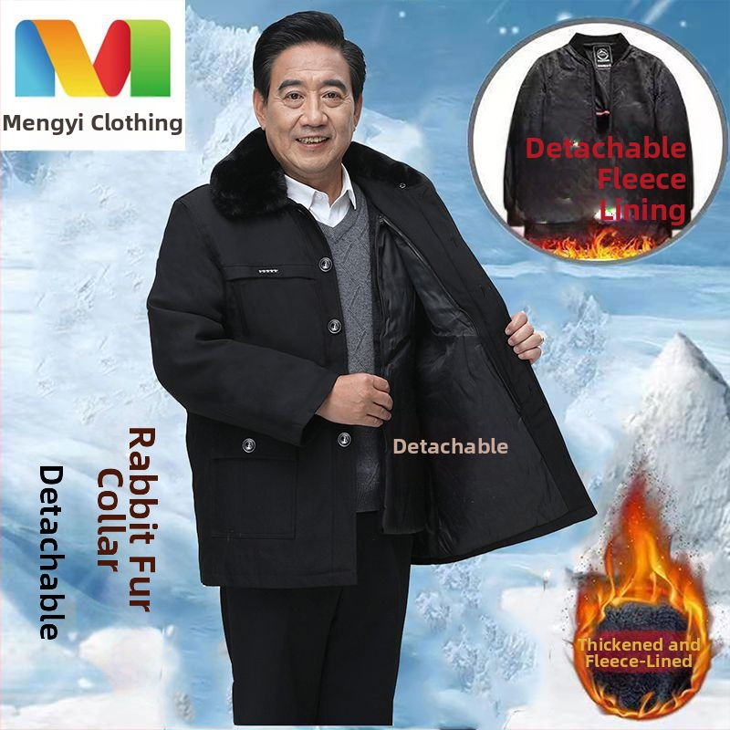 Muški zimski kaput od pamuka s fleš podstavom, kardigan stil, labav kroj, jednostruko zatvaranje gumbima, odvojiva podstava