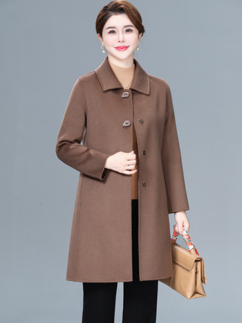 Ženski vuneni kaput – Slim fit, srednja duljina, debela vuna, jednobrojno kopčanje, rever