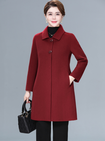 Ženski vuneni kaput – Slim fit, srednja duljina, debela vuna, jednobrojno kopčanje, rever