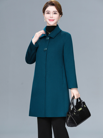 Ženski vuneni kaput – Slim fit, srednja duljina, debela vuna, jednobrojno kopčanje, rever