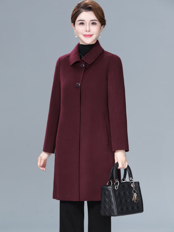 Ženski vuneni kaput – Slim fit, srednja duljina, debela vuna, jednobrojno kopčanje, rever