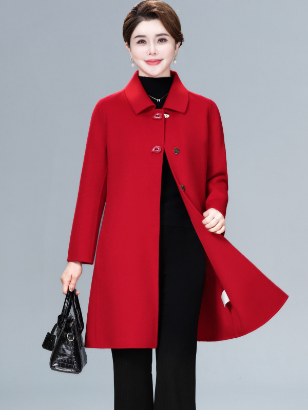 Ženski vuneni kaput – Slim fit, srednja duljina, debela vuna, jednobrojno kopčanje, rever