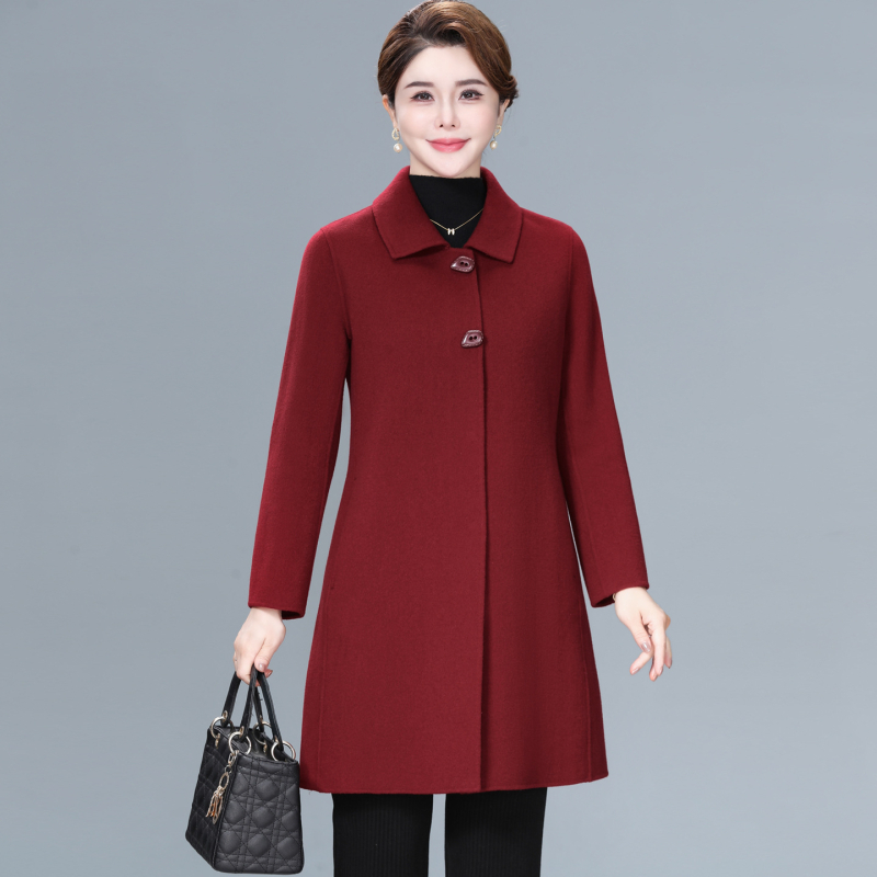 Ženski vuneni kaput – Slim fit, srednja duljina, debela vuna, jednobrojno kopčanje, rever