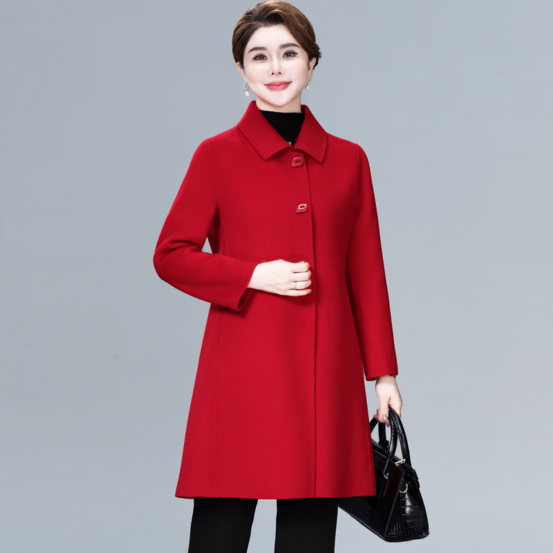 Ženski vuneni kaput – Slim fit, srednja duljina, debela vuna, jednobrojno kopčanje, rever