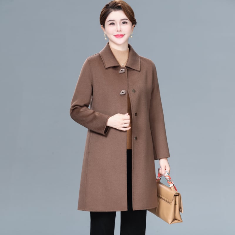 Ženski vuneni kaput – Slim fit, srednja duljina, debela vuna, jednobrojno kopčanje, rever