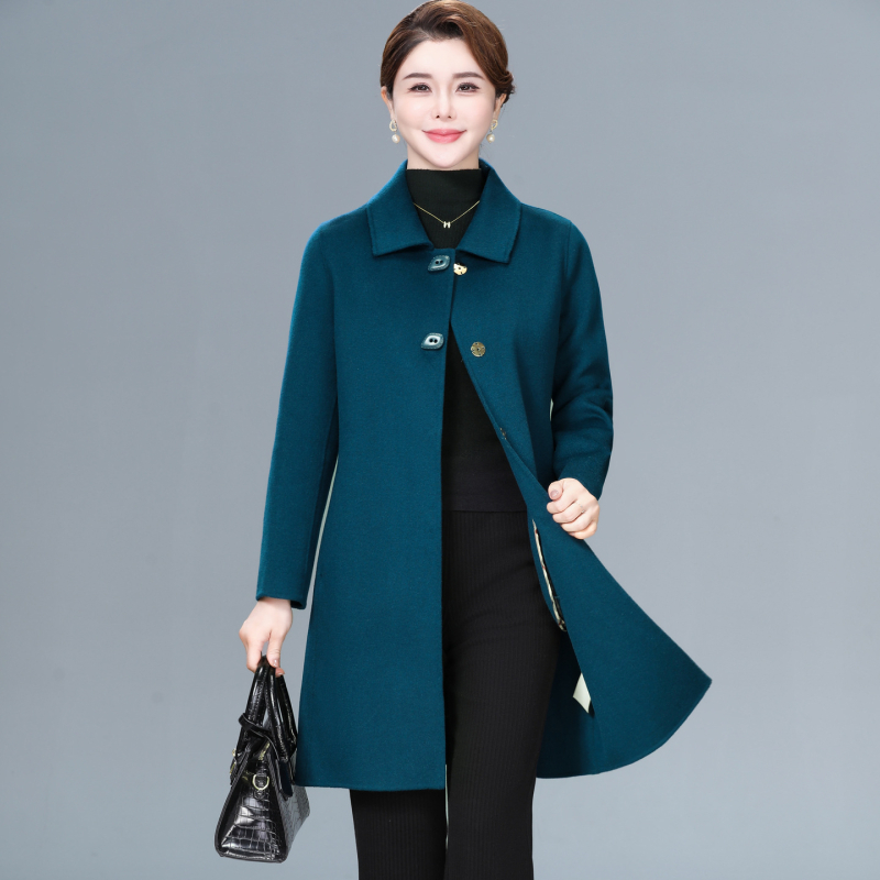 Ženski vuneni kaput – Slim fit, srednja duljina, debela vuna, jednobrojno kopčanje, rever