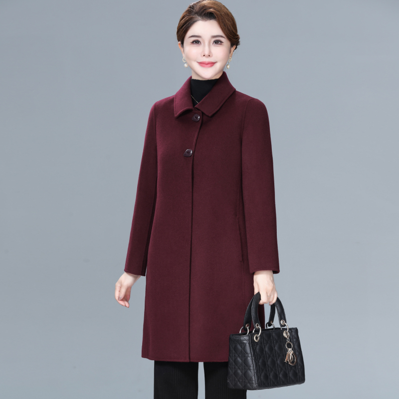 Ženski vuneni kaput – Slim fit, srednja duljina, debela vuna, jednobrojno kopčanje, rever