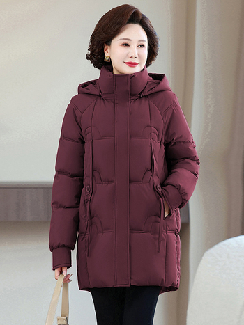 Ženska zimska jakna srednje duljine, punilo poliester, Chenille tkanina, polo ovratnik, zatvarač