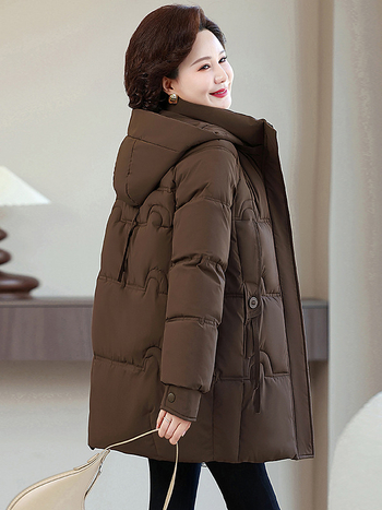 Ženska zimska jakna srednje duljine, punilo poliester, Chenille tkanina, polo ovratnik, zatvarač