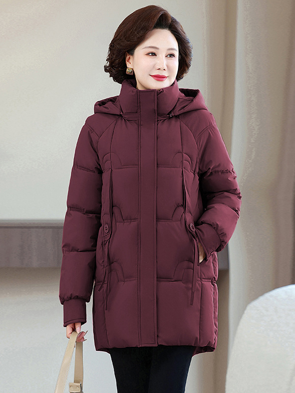 Ženska zimska jakna srednje duljine, punilo poliester, Chenille tkanina, polo ovratnik, zatvarač