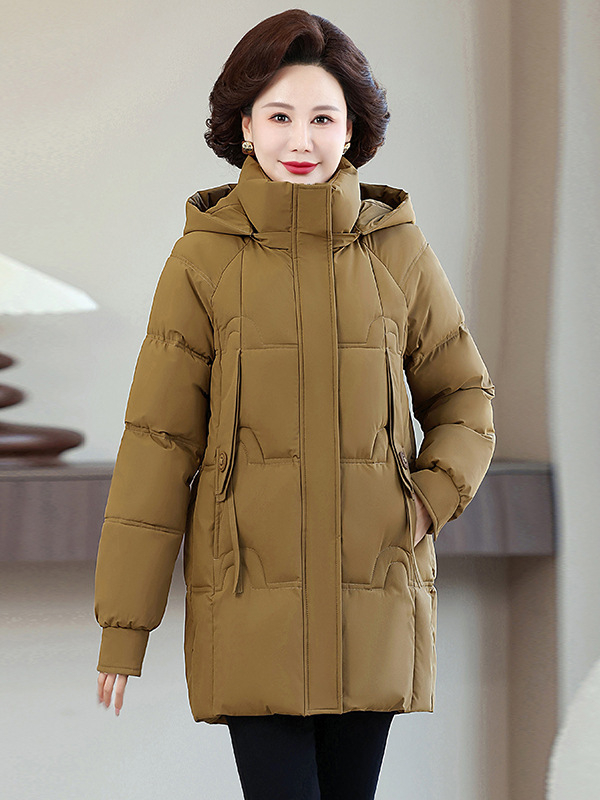 Ženska zimska jakna srednje duljine, punilo poliester, Chenille tkanina, polo ovratnik, zatvarač