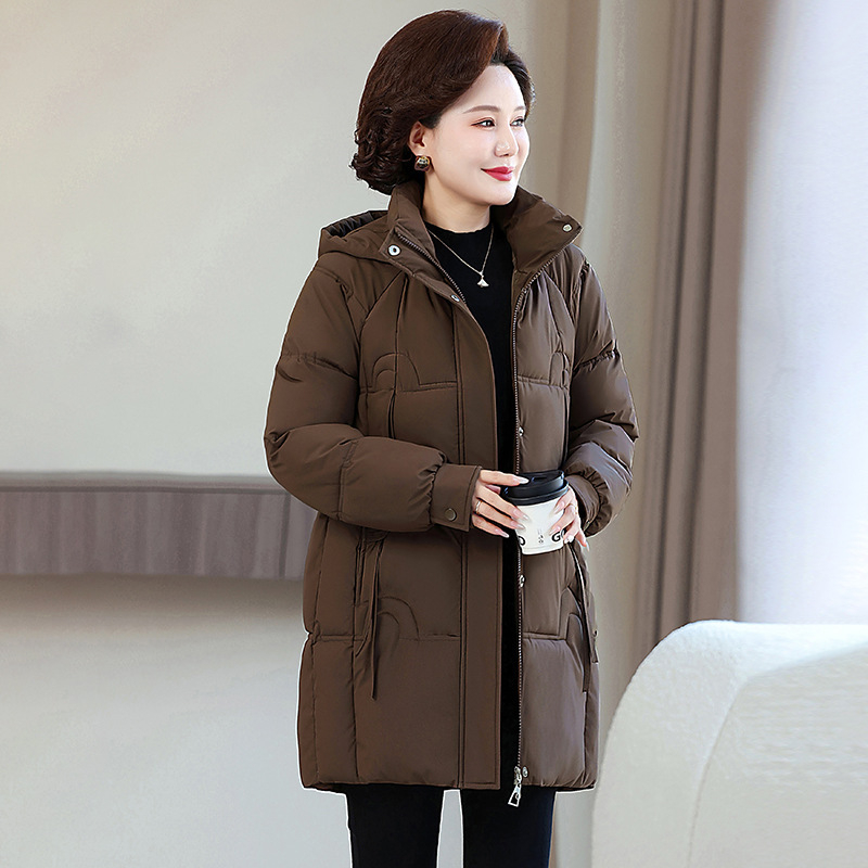 Ženska zimska jakna srednje duljine, punilo poliester, Chenille tkanina, polo ovratnik, zatvarač