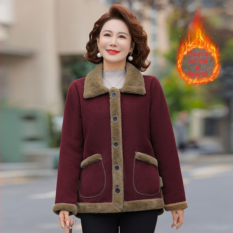 Stilinga žieminė moterų striukė vidutinio amžiaus – elegantiškas kasdienis stilius, patchwork detalės, pagrindinis audinys 95%+, antrasis ≤30%, ilgis 50–65 cm