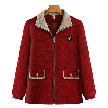 Középkorú és idős nők középhosszú kabátja geometriás mintával, poliészter 50–70%, őszi 2025