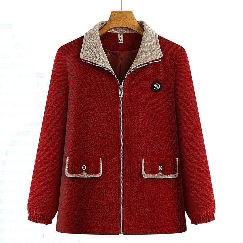 Középkorú és idős nők középhosszú kabátja geometriás mintával, poliészter 50–70%, őszi 2025