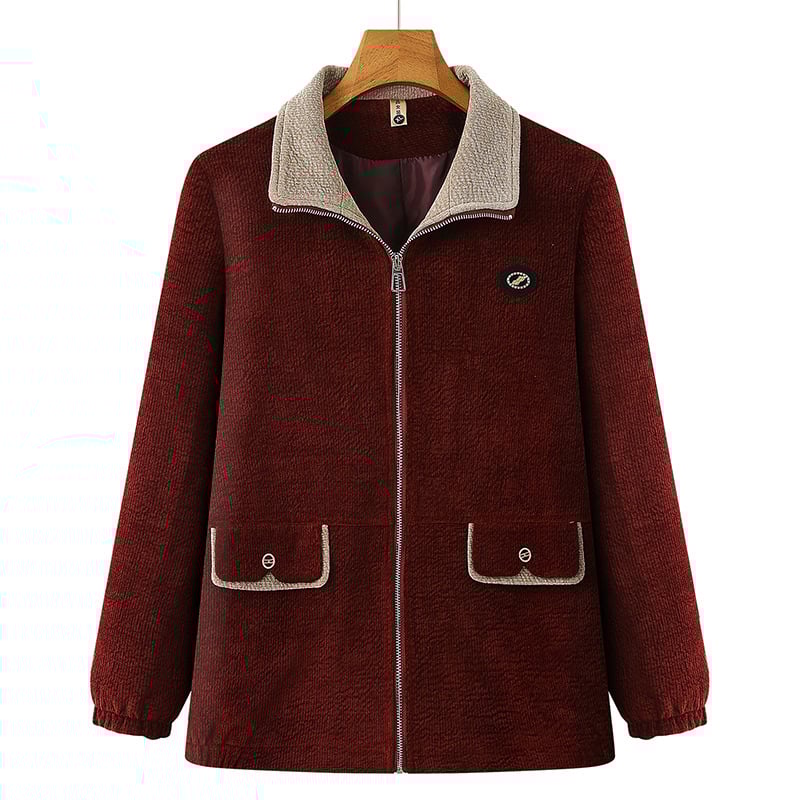 Középkorú és idős nők középhosszú kabátja geometriás mintával, poliészter 50–70%, őszi 2025