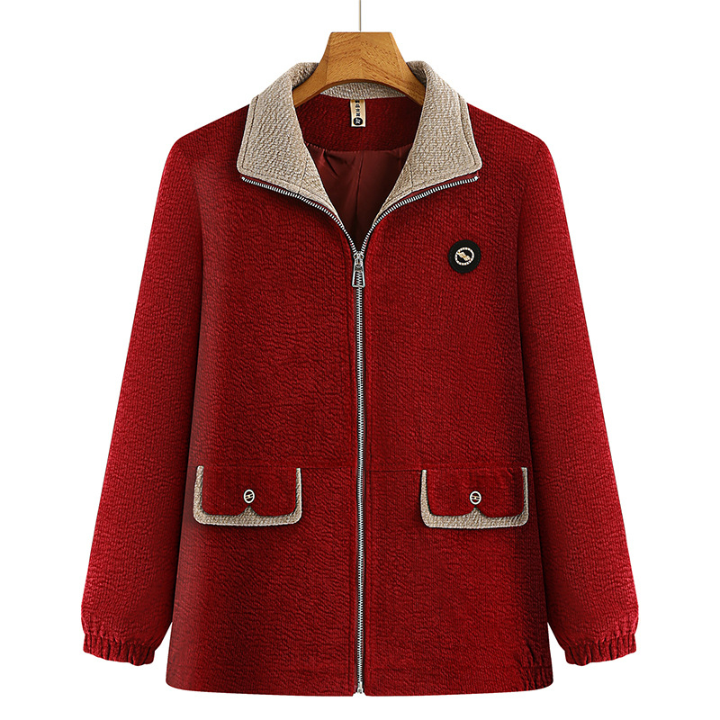 Középkorú és idős nők középhosszú kabátja geometriás mintával, poliészter 50–70%, őszi 2025