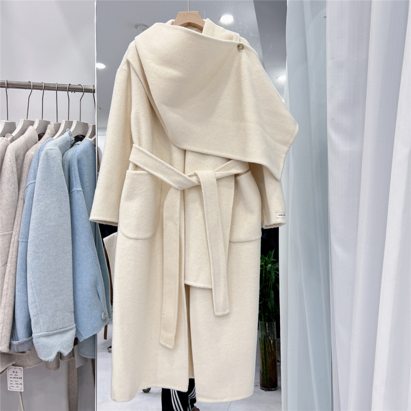Ženski kaput od ovčje vune, slobodan kroj, dugačak kroj, japansko-korejski stil