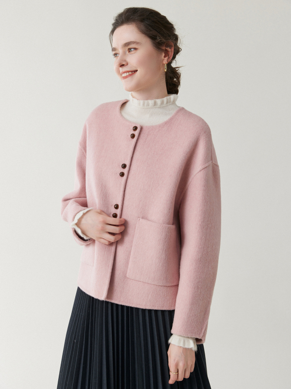 Ženski dvostrani vuneni kaput, kratka verzija, bez kašmira, 95% vuna, Chanel stil, pogodan za sitnu figuru