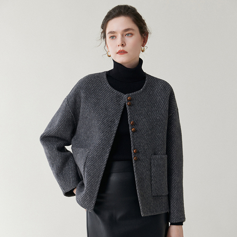 Ženski dvostrani vuneni kaput, kratka verzija, bez kašmira, 95% vuna, Chanel stil, pogodan za sitnu figuru