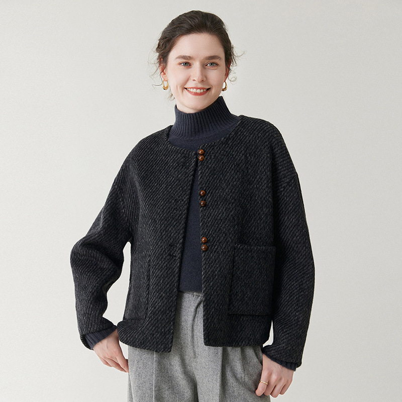 Ženski dvostrani vuneni kaput, kratka verzija, bez kašmira, 95% vuna, Chanel stil, pogodan za sitnu figuru
