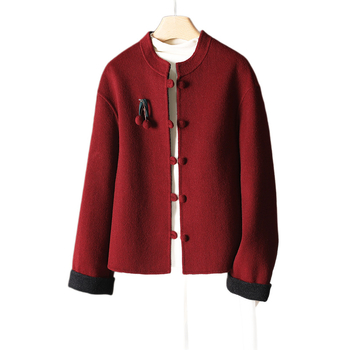 Ženski kratki vuneni kaput s kašmirom, okrugli ovratnik, zatvaranje u jednom redu gumba, elegantan gradski stil za svakodnevne potrebe, duljina 40–50 cm