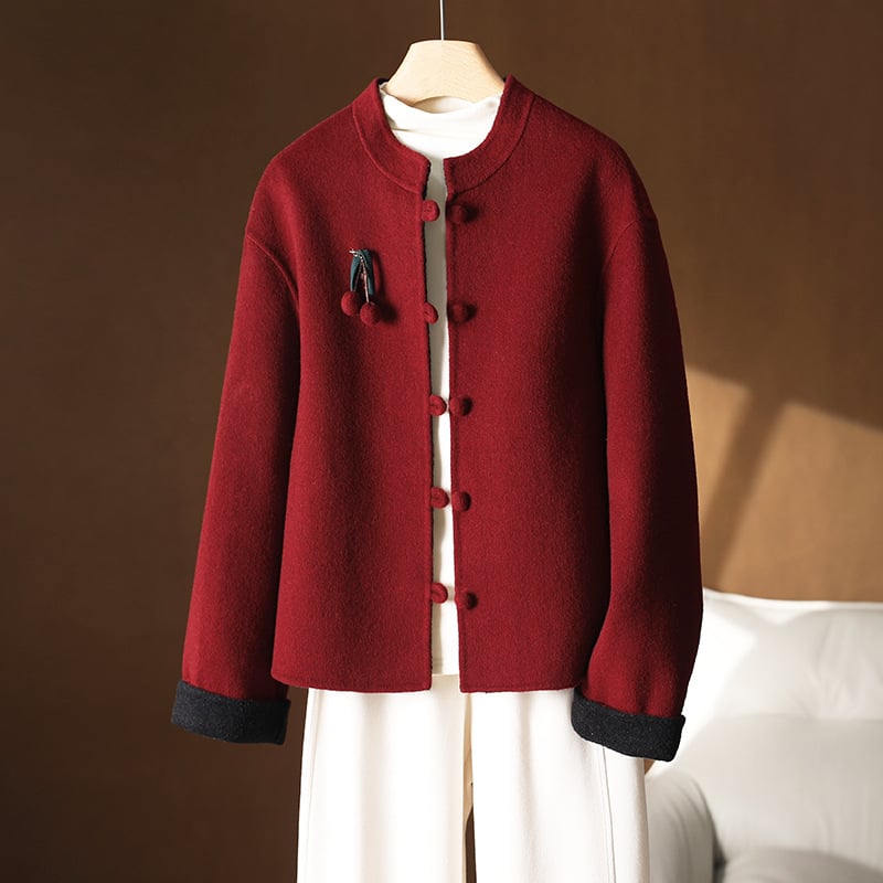 Ženski kratki vuneni kaput s kašmirom, okrugli ovratnik, zatvaranje u jednom redu gumba, elegantan gradski stil za svakodnevne potrebe, duljina 40–50 cm