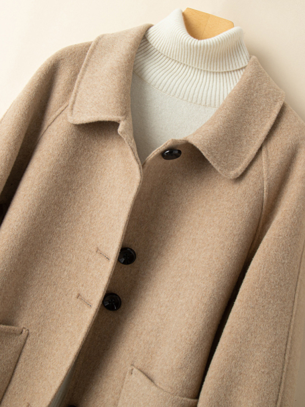 Ženski vuneni kaput, dugog kroja, s jednim redom gumba, ravni stil, 95% vuna, gradski stil, jesen 2025