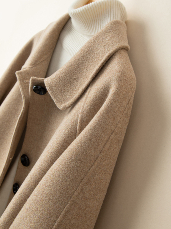 Ženski vuneni kaput, dugog kroja, s jednim redom gumba, ravni stil, 95% vuna, gradski stil, jesen 2025