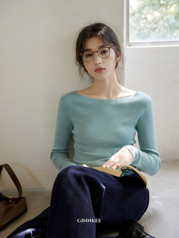 Francuski stil: elegantna vunena pletena bluza s lodičastim izrezom, dugih rukava, ženski jesenski komad